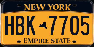 NY license plate HBK7705