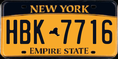 NY license plate HBK7716