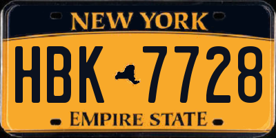 NY license plate HBK7728