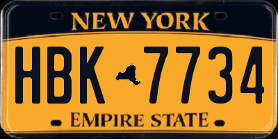 NY license plate HBK7734