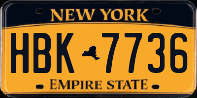 NY license plate HBK7736