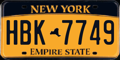 NY license plate HBK7749