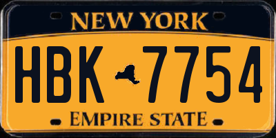 NY license plate HBK7754