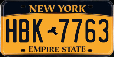 NY license plate HBK7763