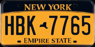 NY license plate HBK7765