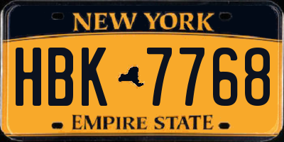 NY license plate HBK7768