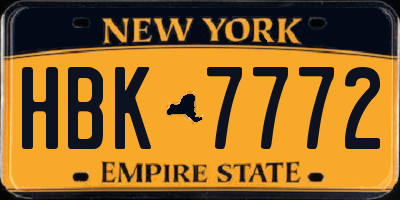 NY license plate HBK7772