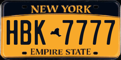 NY license plate HBK7777