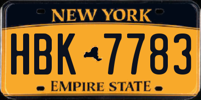 NY license plate HBK7783