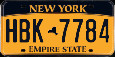 NY license plate HBK7784