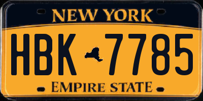 NY license plate HBK7785