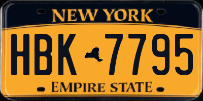 NY license plate HBK7795
