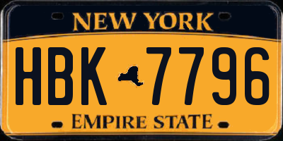 NY license plate HBK7796