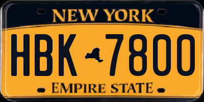 NY license plate HBK7800