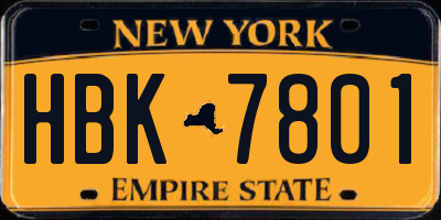 NY license plate HBK7801