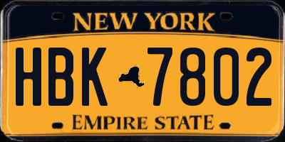 NY license plate HBK7802