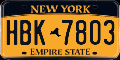 NY license plate HBK7803