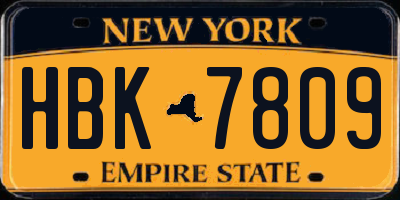 NY license plate HBK7809