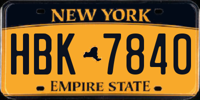 NY license plate HBK7840