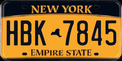 NY license plate HBK7845