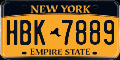 NY license plate HBK7889