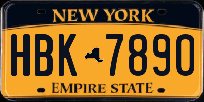 NY license plate HBK7890
