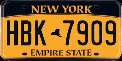 NY license plate HBK7909
