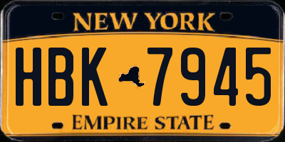 NY license plate HBK7945