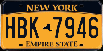 NY license plate HBK7946