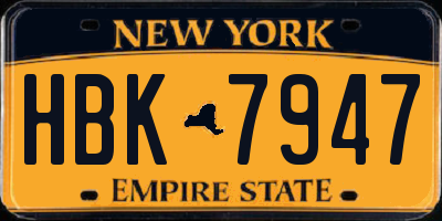 NY license plate HBK7947