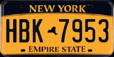 NY license plate HBK7953