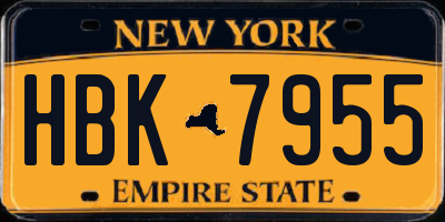 NY license plate HBK7955