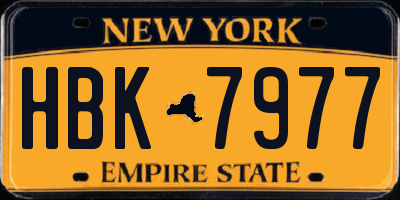NY license plate HBK7977