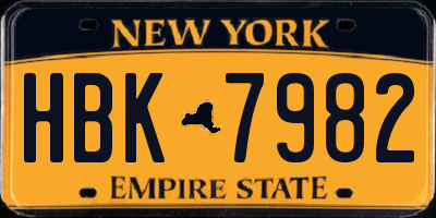 NY license plate HBK7982