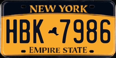 NY license plate HBK7986