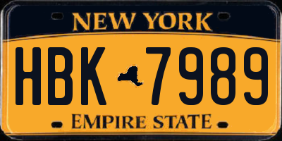 NY license plate HBK7989