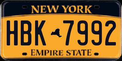 NY license plate HBK7992