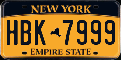 NY license plate HBK7999