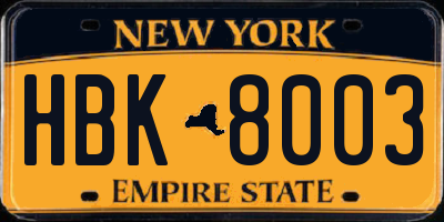 NY license plate HBK8003