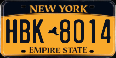 NY license plate HBK8014