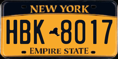 NY license plate HBK8017