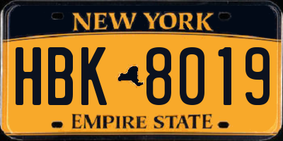 NY license plate HBK8019