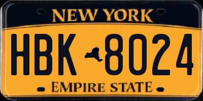 NY license plate HBK8024