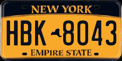 NY license plate HBK8043