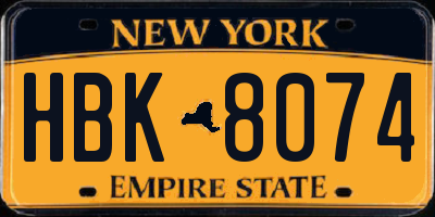 NY license plate HBK8074