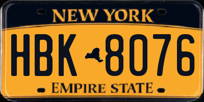 NY license plate HBK8076