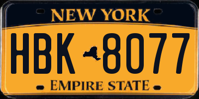 NY license plate HBK8077