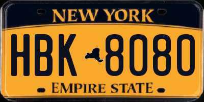 NY license plate HBK8080