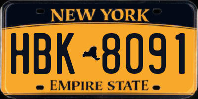 NY license plate HBK8091
