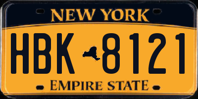 NY license plate HBK8121